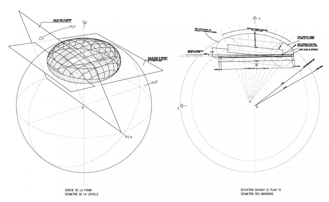 Geometrical designs © RFR Lens-shaped glass roof over Saint Lazare metro station, designs