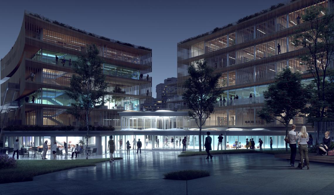 Open Source perspective extérieure nuit luminaires ©IT's Open Source